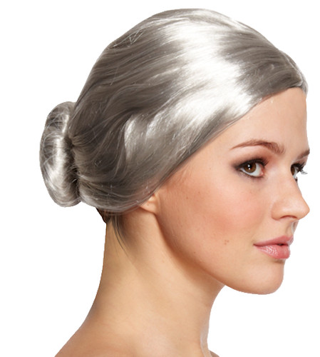 Grey granny wig with bun - with,