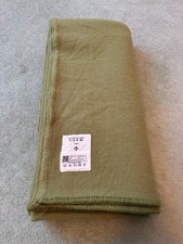 Large vintage British Army olive green wool blanket dated 1981 #1 (97" x 91")