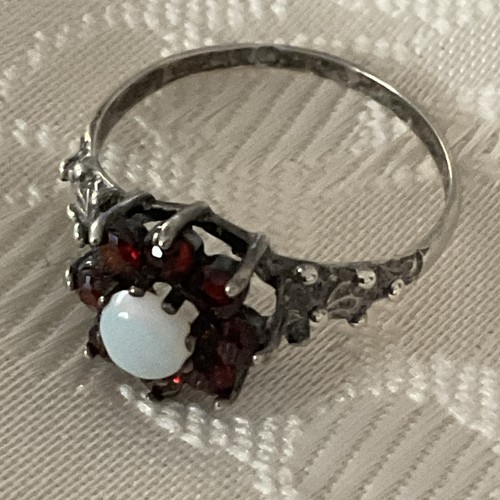 Garnet opal silver ring - opal,