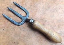 Beautiful Solid Little Vintage Garden Hand Fork with an oak handle