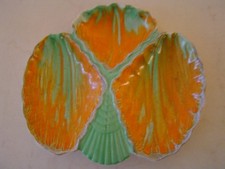 Shelley Harmony dripware china trefoil clover shell dish 1930s Beautiful orange