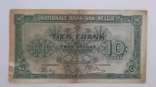 1943 Nationale Bank Van Belgie, Belgium - 10 Francs Banknote Bill No. W2 045404
