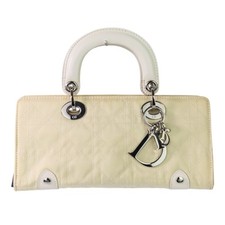 Christian Dior Lady Cannage Nylon Handbag, Off-White, Women's