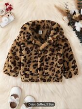 Baby Girls Boys Outerwear Warm Fleece Coat Leopard Faux Fur Pleated Jacket *