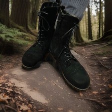 Ajvani Military Style Black Suede Low Heeled Boots Fur Lined Size 5