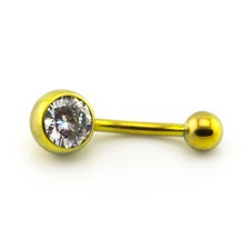 Belly Bar Crystal Gem Internally Threaded ASTM F136 Titanium Implant Grade GOLD 