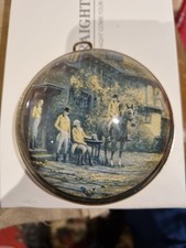 Vintage Hunting Scene Picture Print In Glass Domed Wall Plaque Brass Surround.