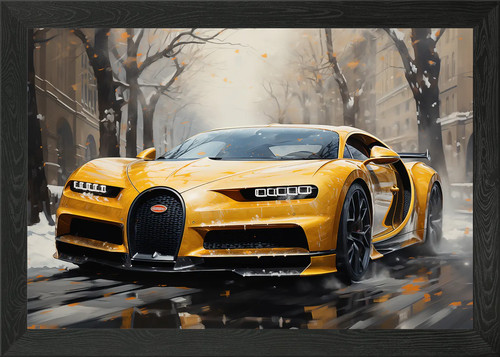 Yellow bugatti chiron - bugatti, framed