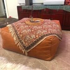 Brown Modern Large Ottoman Vintage Leather Pouffe 30'' Unstuffe