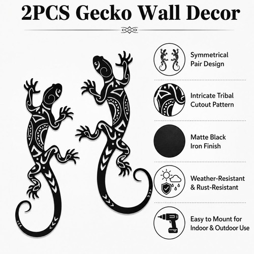Matte iron gecko wall - 2x, art