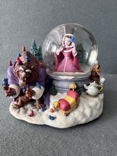 Disney Beauty & The Beast Winter Bird Feeding Scene Musical Box Snow Globe Read