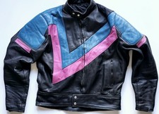 Vintage Retro Unisex Motorcycle Leather Jacket 23.5" 44 XL