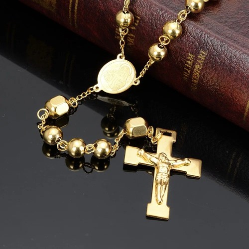 18k gold rosary beads cross - 18k,