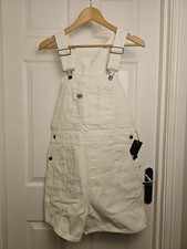 Dickies White Short Duck Canvas Bib Dungarees - M/Medium