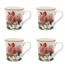 Set of 4 Pink Rose Design Mugs