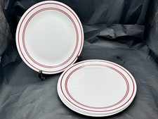CORELLE BY CORNING RED STRIPE DINNER PLATES SET OF 4 VITRELLE TABLEWARE