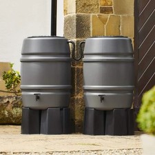 Grey 168 litre water butt double kit (336 litres total) rainwater harvesting