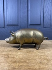 Mid Century Solid brass pig ornament, cute brass pig with a curly tail