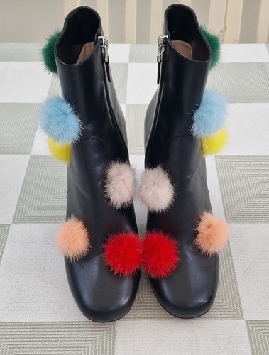 Fendi black leather mink fur - leather,