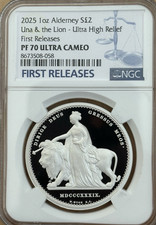 2025 Alderney UNA and LION 1oz Silver Proof Ultra High Relief First Rel NGC PF70