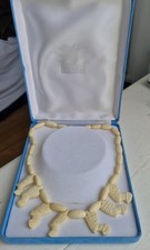 Vintage Bone Egyptian Queen Nefertiti Carved Bead Necklace