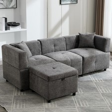3 Seater Sofa Corner Sofa with Storage Chaise L Shaped Sofa Couch Settee Grey