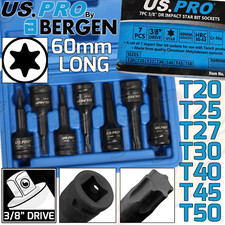 US PRO IMPACT TORX BIT Sockets Set 3/8" Drive Impact TRX Star Sockets T20 To T50