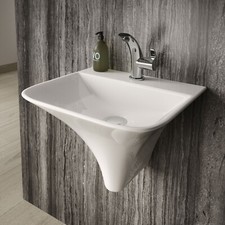 Hudson Reed Grace Designer Wall Hung Wash Basin 460mm 1 Tap Hole Ceramic Sink