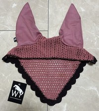 John Whitaker FULL Lily Fly Veil FV102 Pink/Black Horse Earmuffs Logo Ear Covers