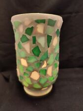 Green Tile Glass Mosaic Vase Studio Handmade 6" Tall Excellent Condition 