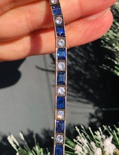 Antique Art Deco Natural 13ct Ceylon Sapphire Statement Bracelet 9ct Gold