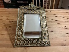 Antique Brass Framed Mirror, Bevelled Glass, 40x24cms