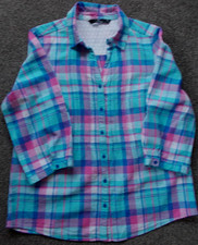 Bm casual, Ladies turquoise/multi check Shirt, 3/4 sleeves, linen/cotton, Size12