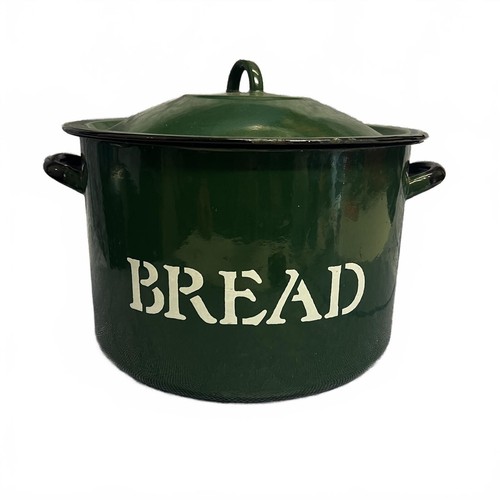 Vintage green enamel bread bin - enamel,