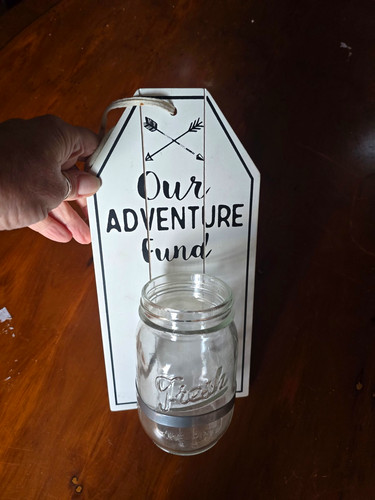 Our adventure fund hanging - "our, fund"