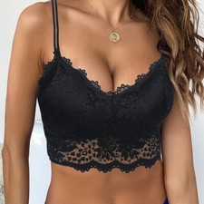 Women Backless Lace Floral Bralette Crop Top Padded Bra Bustier Cami Vest Tank