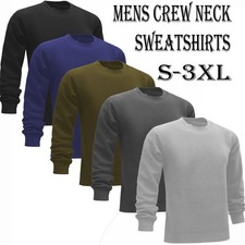 Mens Plain Sweatshirt Jumper Crew Neck Sweater Pullover Work Casual Top S-3XL