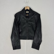 Black Leather Jacket Cafe Racer Biker Jacket Womens H… Y2K Size S