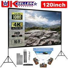 120" Projector Screen w/Tripod Stand Portable Home Outdoor Movie Screen 16:9 4K