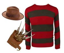 KIDS FREDDY KRUEGER STRIPE JUMPER HAT HAND CLAW HALLOWEEN FANCY DRESS COSTUME