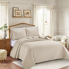 3 Piece Emboss Bedspread Quilted Comforter Bedding Set Bed Throw Reversible King