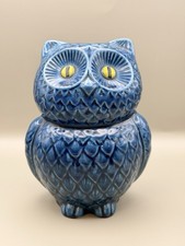 Vintage Blue Ceramic Owl Money