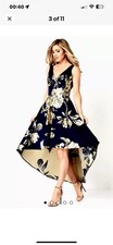 NEW Roman Sz 12 Blue & Gold Floral Dip Hem Dress Wedding Christmas Party Rrp £80
