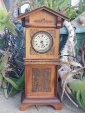 Antique Miniature Grandfather Clock 11" Tall Vintage Mechanical Wooden Clock