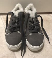 Women Trainers TU Dark Grey Flat Faux Fur Lined Lace up size 5/38 New