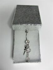 New Disney World Tinkerbell Crystal Key Charm on Surgical Steel Belly Navel Bar