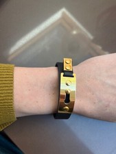 DESIGNER SOPHIE HULME BRACELET GOLD BLACK LEATHER BRACELET BUCKLE DETAIL