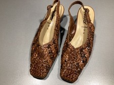Gabor ladies sling back shoes, small heel, size 4, brown woven leather, Vgc