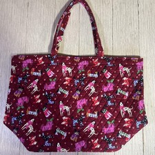 Vera Bradley Quilted Large Tote Bag Burgundy Holiday Dogs Print Shoulder Purse