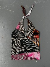 GAZEBO IPSE Made in Italy Psychedelic Halter Top Y2K 2000s Checkered Print NWT L